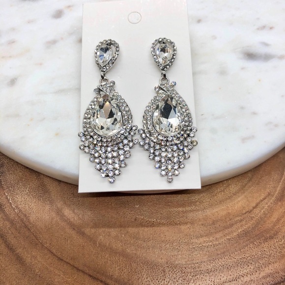 Bridal Silver Chandelier Earrings - Picture 3 of 8